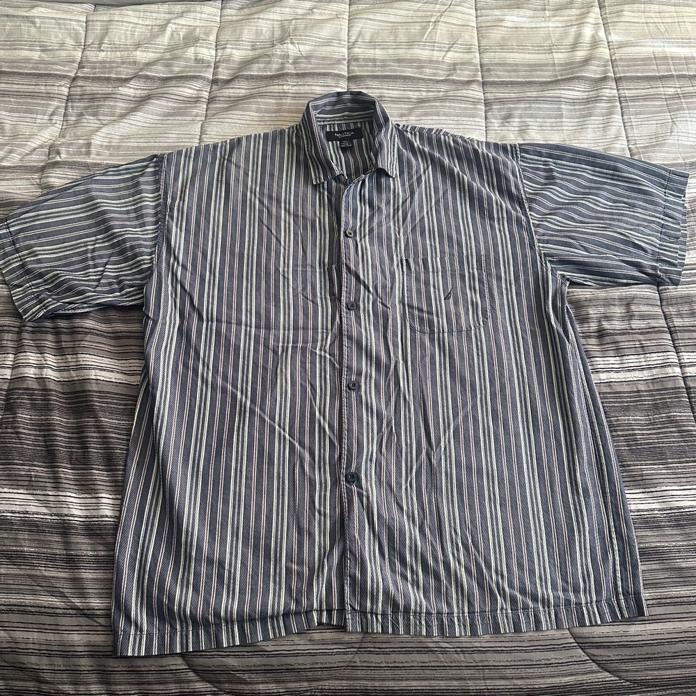 Nautica Blue and Gray Casual Button Down Shirt